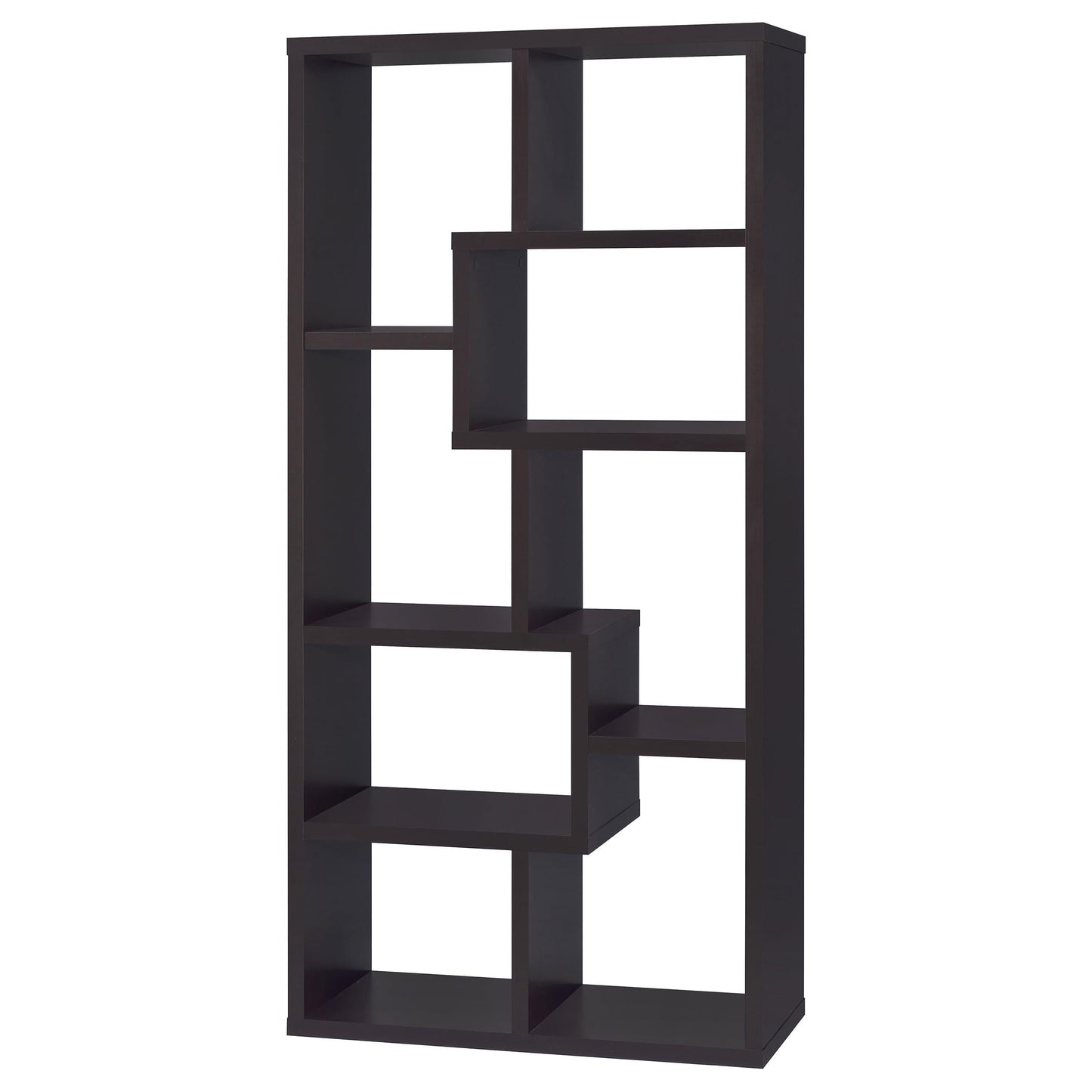 Coaster Home Furnishings - Theo - Wood - Geometric Bookshelf with Open Cubbies and Six Staggered Shelves - Home Office - 71-Inch - Cappuccino - 800264