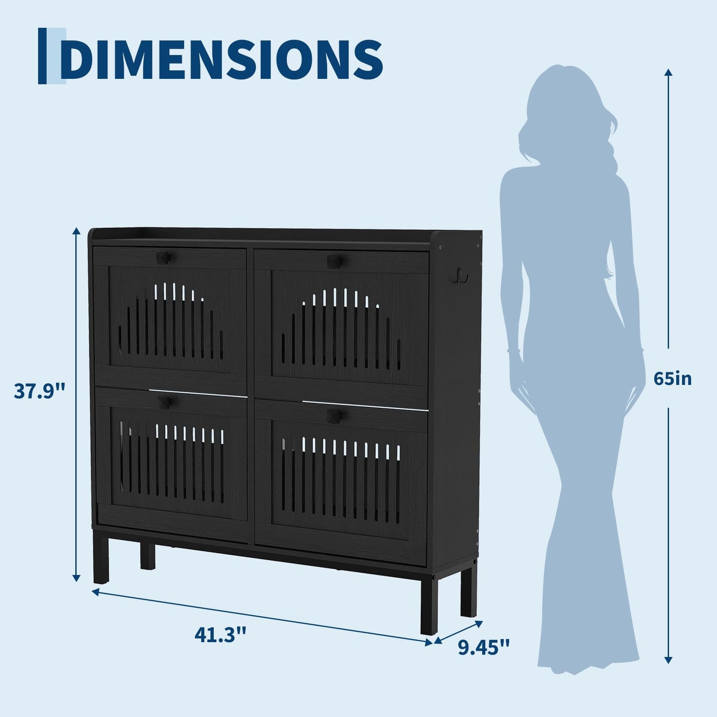 4-Door Flip Front Shoe Cabinet with Adjustable Shelves – Hidden Entryway Storage Organizer for Hallway, Foyer, Living Room – Freestanding Wooden Shoe Rack with Large Capacity & Modern Design, Black