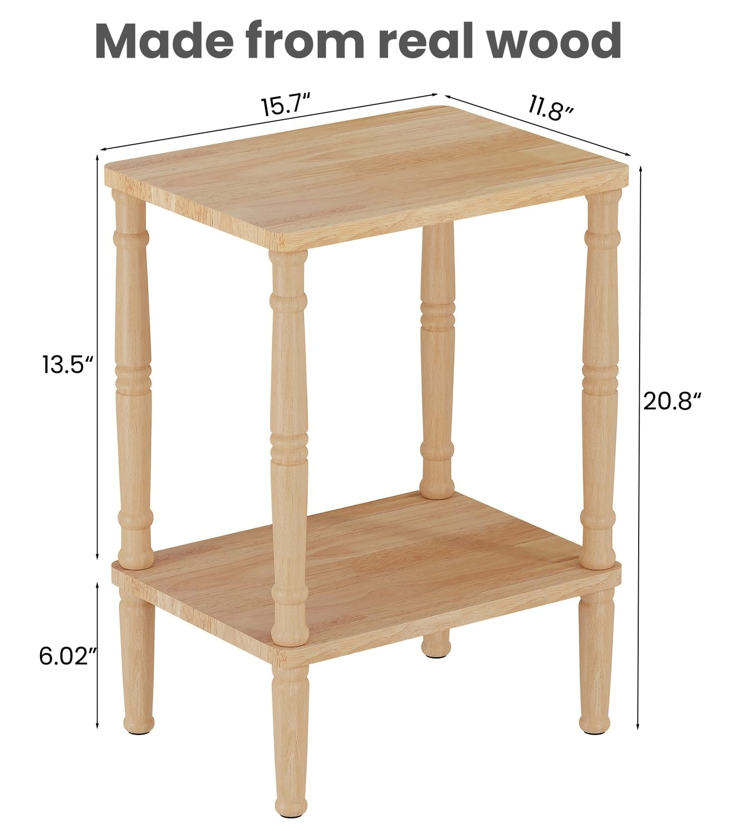 LUCKNOCK Solid Wood Side Table, Small Vintage End Table, Narrow Couch Side Table with Storage, Skinny Nightstand Bedside Table for Small Spaces, Bedroom, Living Room, Farmhouse, No-Tool Assembly.