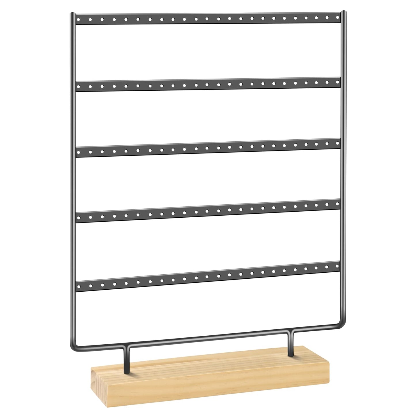 shidaishiye Earring Holder Organizer, 5-Tier Earring Organizer with 60-Pair Capacity, Wooden Base Metal Earring Display, Jewelry Storage & Display for Home Store, Suitable for Women