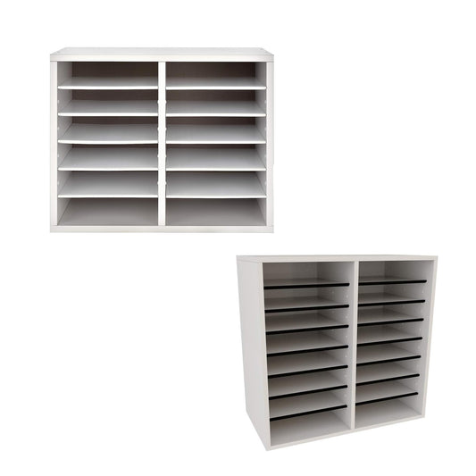 AdirOffice Wooden Literature Organizer Sorter (12 Compartment, White) Wooden Literature Organizer Sorter (16 Compartment, White) Bundle