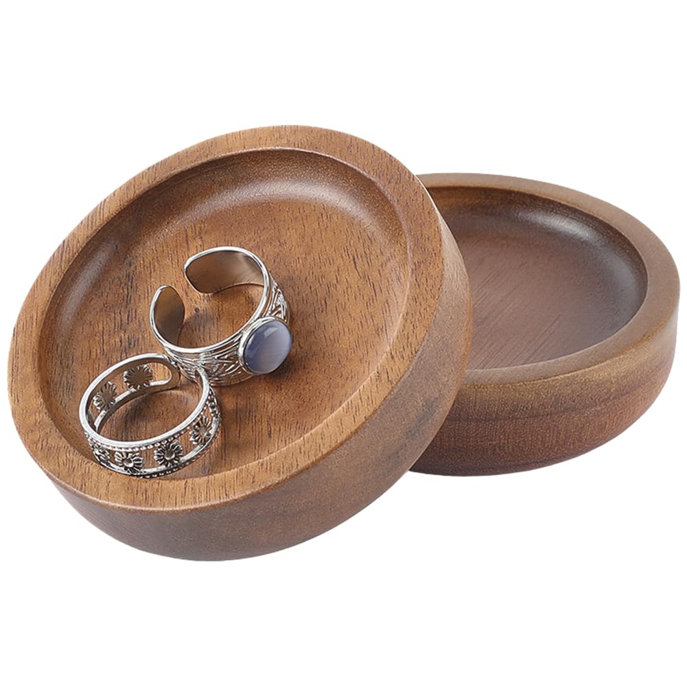 Beebeecraft 2Pcs Wood Ring Tray 2.78 inch Flat Round Jewelry Display