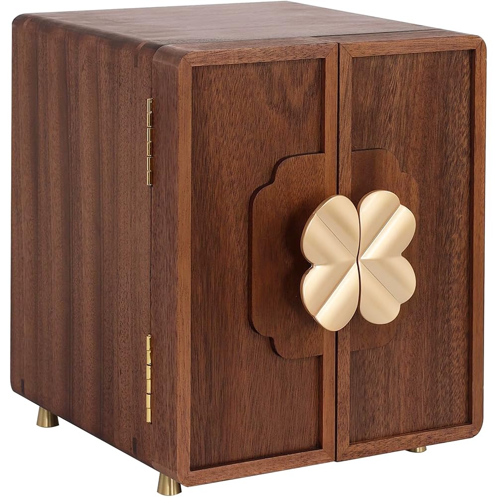 Amersis Wooden Jewelry Box 5 Layers Solid Wood Black Walnut Large Jewelry Organizer with Brass Handle for Necklaces Rings Earrings Watches Storage Ideal Gift Choice for Mother's Day