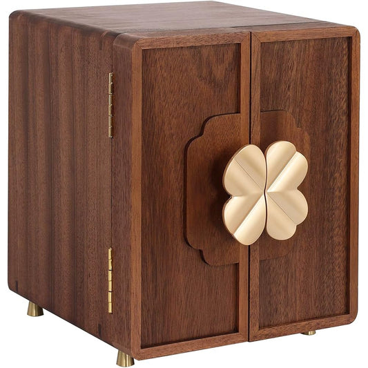 Amersis Wooden Jewelry Box 5 Layers Solid Wood Black Walnut Large Jewelry Organizer with Brass Handle for Necklaces Rings Earrings Watches Storage Ideal Gift Choice for Mother's Day