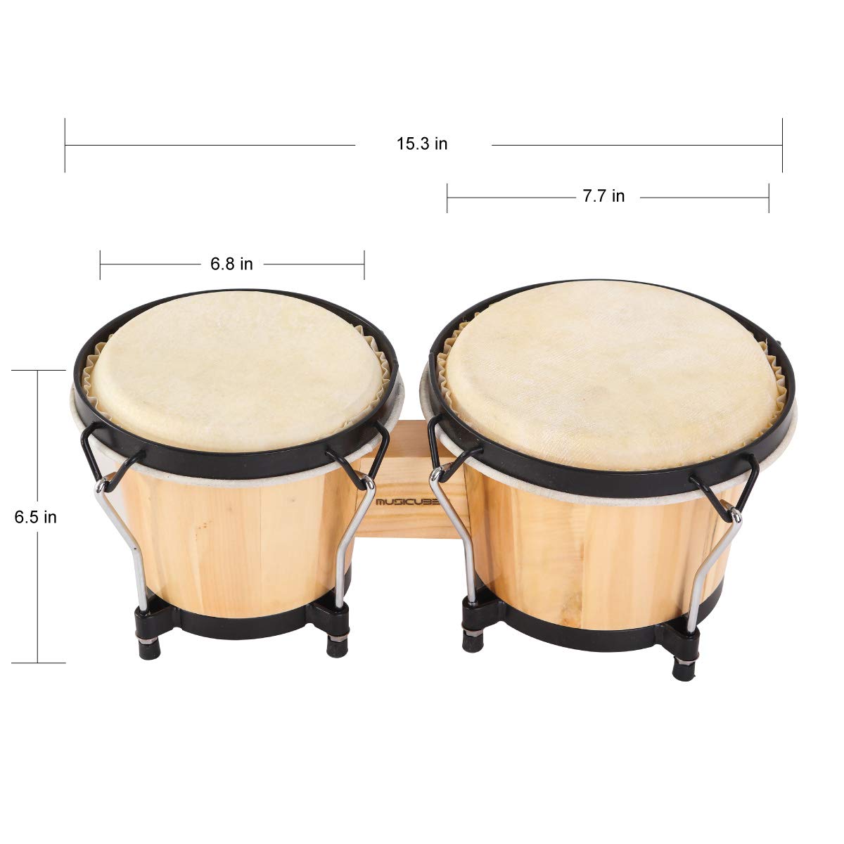 MUSICUBE Bongo Drum Set, 6” and 7” Percussion Instrument, Wooden and Metal Drum for Adult Kids Beginners Professionals with Tuning Wrench