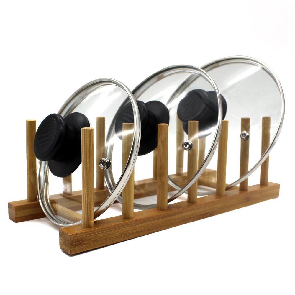 INNERNEED Bamboo Wooden Plate Racks Dish Stand Holder Kitchen Storage Cabinet Organizer for Dish/Plate/Bowl/Cup/Pot Lid/Cutting Board (Pack of 4)