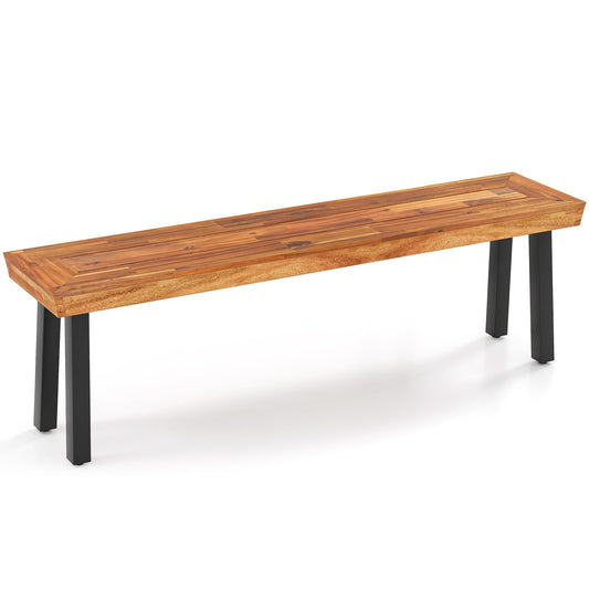 Tangkula Outdoor Acacia Wood Bench, Patio Dining Picnic Bench with Steel Legs for Porch Garden Poolside Living Room Balcony, Ideal for Indoor & Outdoor Use (1, Teak)