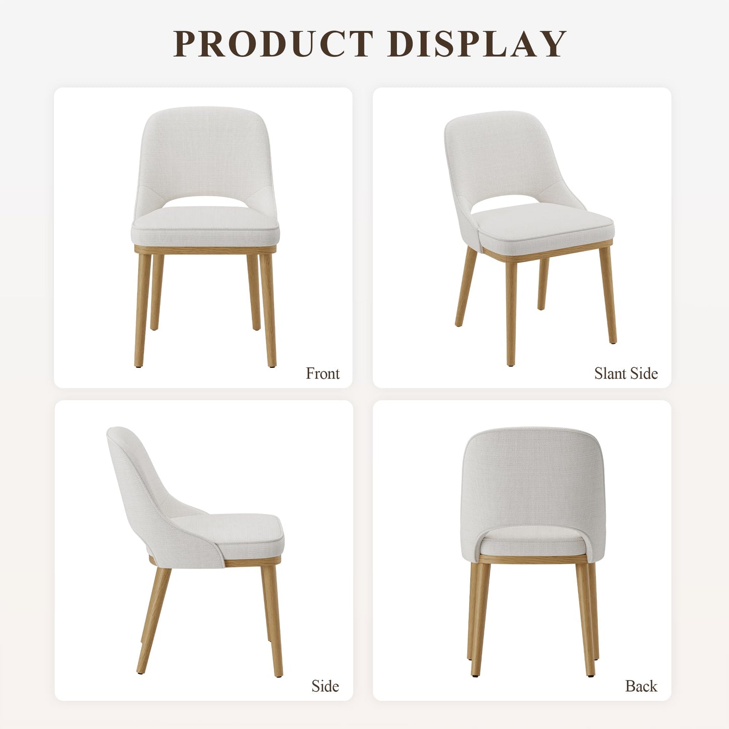 MALOL Wooden Dining Chairs Set of 2, Modern Fabric Upholstered Dining Room Chair, Kitchen Side Chairs, Farmhouse Armless Dinner Chair with Open Back for Kitchen, Beige