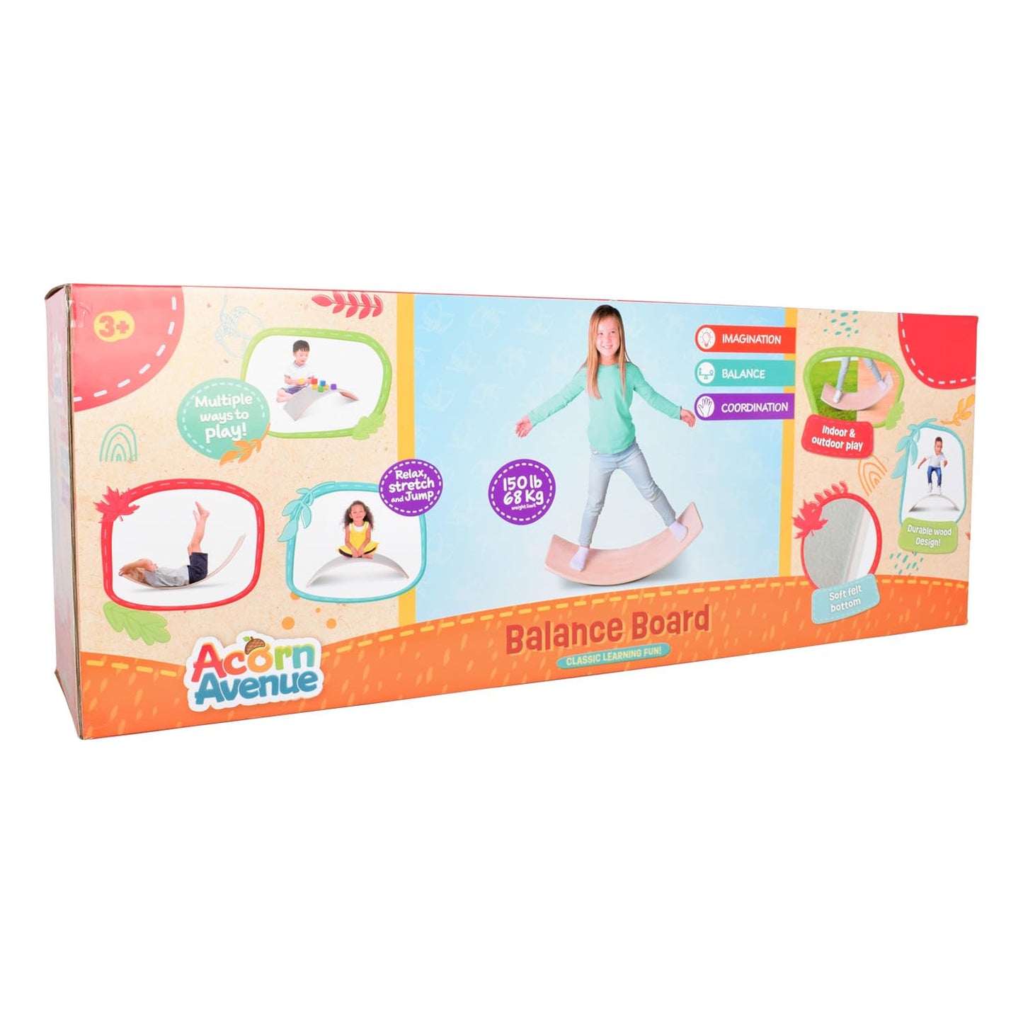 Non Slip Balance Board, 35 Inch Non Slip Felt Rocker Board Durable Wood, Kids Toddler Open Ended Learning Toy, Yoga Curvy Board