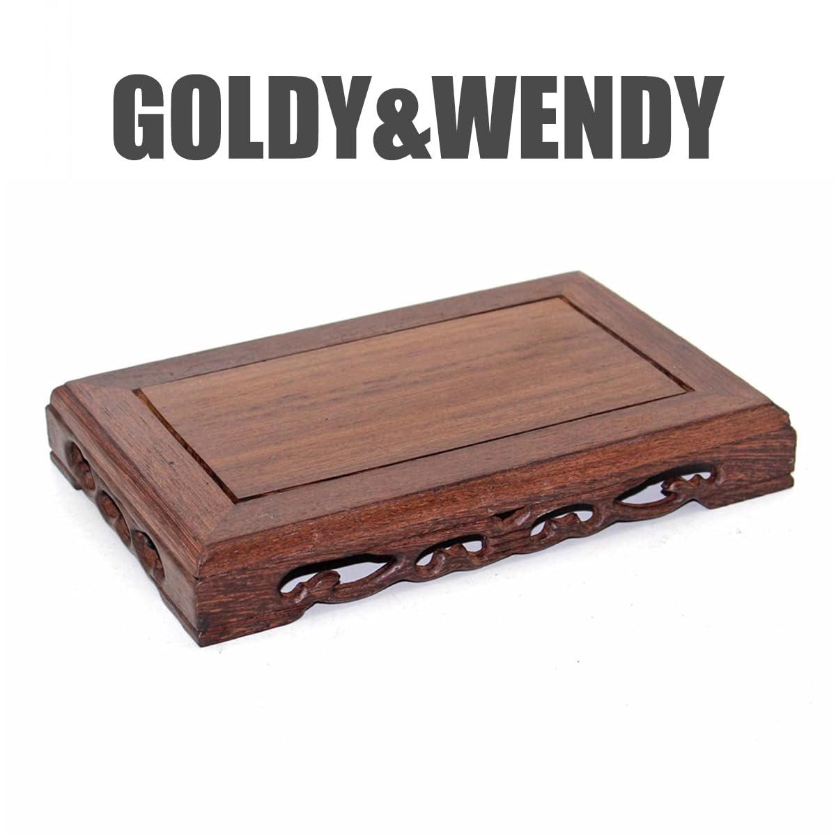 GOLDY&WENDY Rectangular Wooden Base Solid Wood Carved Teapot Pot Plant Table Lamp Fish Tank Display Stand Home Decor Pedestal