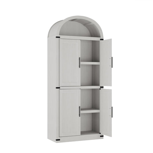 IDEALHOUSE 71.6" Kitchen Pantry Cabinet, 5-Tier Arched Display Cabine with Doors, Bookshelf, Arched Bookcase, Modern Fluted Wooden Storage Organizer Cabinet for Living Room, Dining Room,Kitchen,White