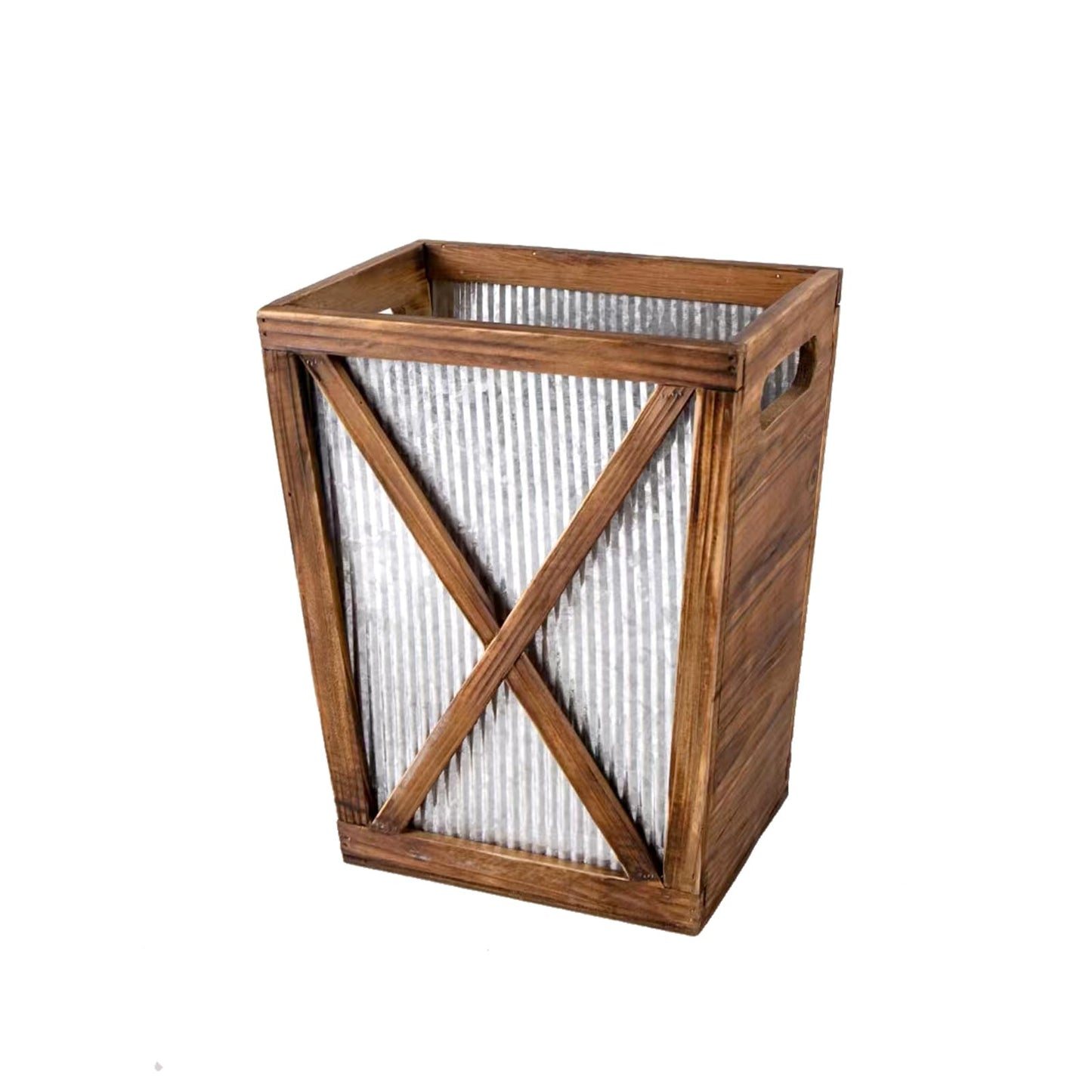 Venalys Small Wood Trash Can Wastebasket, Decorative Barn Door Garbage Can Waste Basket, Rustic Distressed Rectangular Trash Bin, Farmhouse Wooden Storage Basket Waste Paper Bin (Brown)
