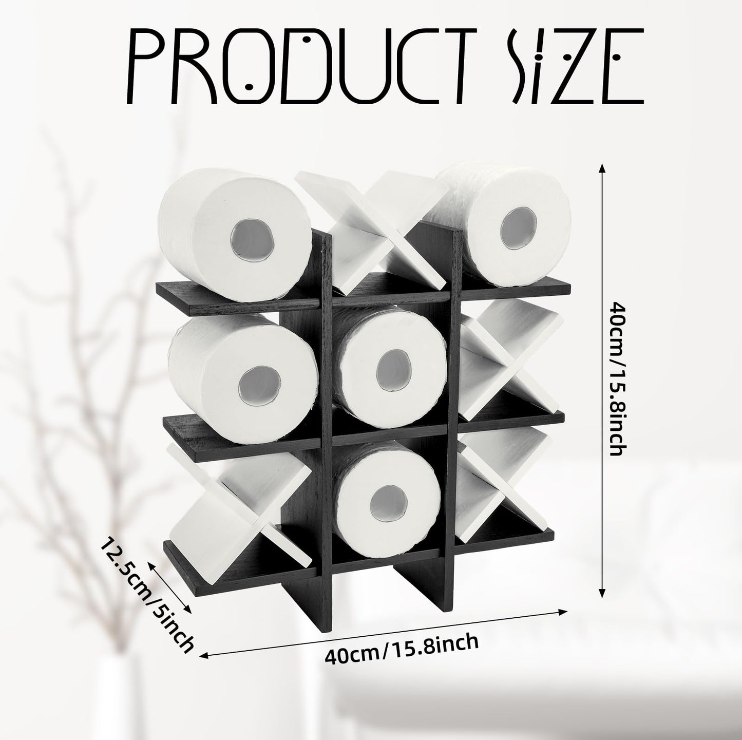 Weysat Tic Tac Toe Toilet Paper Holder Stand Bathroom Wall Decor Rustic Wooden Hanging Storage Freestanding Wall Mounted Shelves Decor for Toilet Tissue Farmhouse