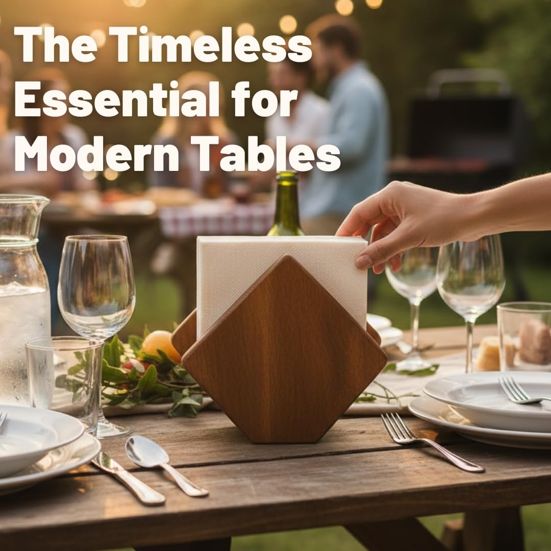 LO-MAS Acacia Wood Napkin Holder for Table, Wooden Upright Napkin Holders for Kitchen, Standing Napkin Dispenser for Kitchen Dining Room Party Cocktail Outdoor Use