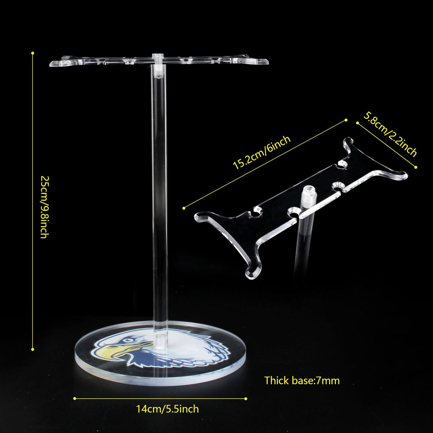 BVANQ Clear Acrylic Headphone Stand with Patterned Base – Universal Holder for AirPods Max, Gaming & Wireless Headphones – Space-Saving Desk Organizer for Home & Gaming Setup (Black&White Eagle/Hawk)