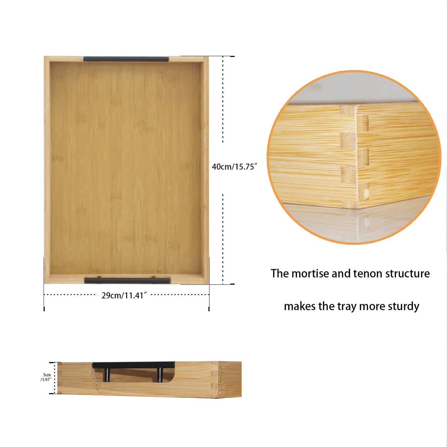 Krismax Wooden Serving Tray with Handles, Serving Platter 15.7x11.4 Inch Food Drinks Tray for Coffee Table,Decorative Storage Tray for Entertaining, Breakfast Tray in Bed,Lunch,Dinner,BBQ(Bamboo)