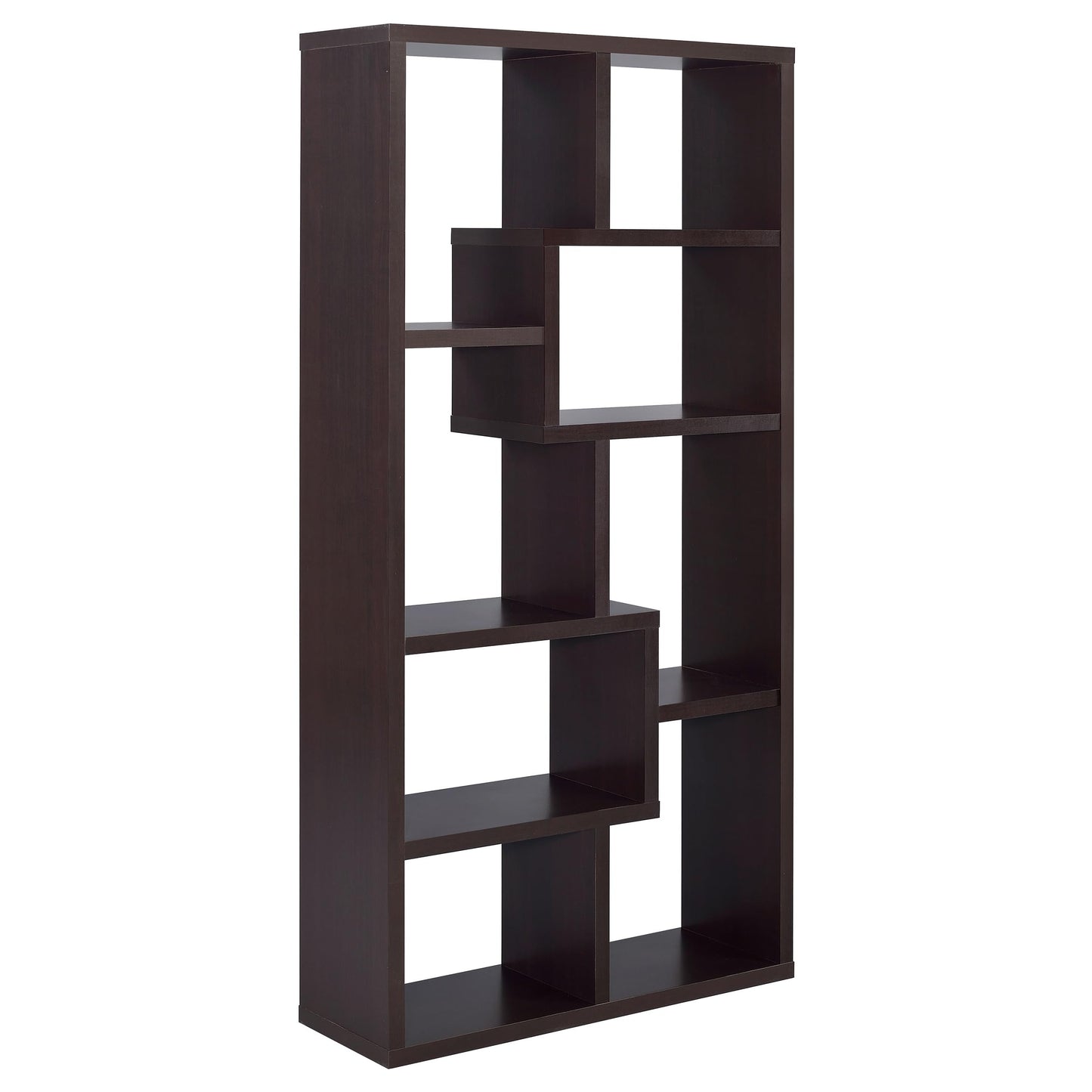 Coaster Home Furnishings - Theo - Wood - Geometric Bookshelf with Open Cubbies and Six Staggered Shelves - Home Office - 71-Inch - Cappuccino - 800264