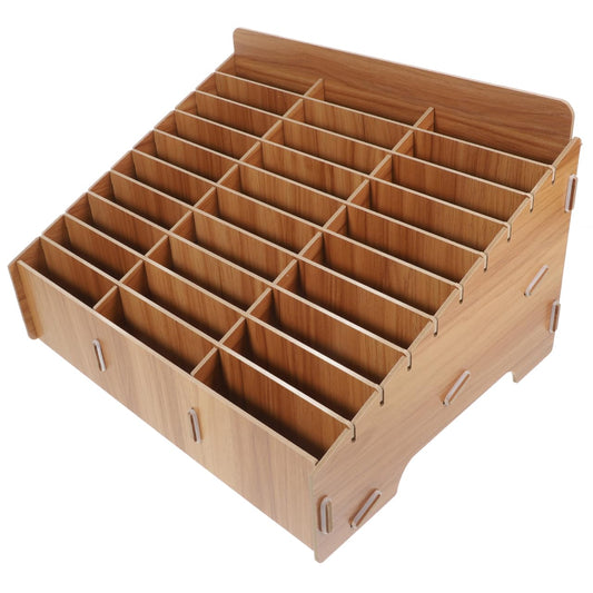 ULTECHNOVO 30-Slot Wooden Phone Caddy for Classroom Multi-Grid Mobile Phone Storage Box Organizer for Office and Meeting Room Desktop Cell Rack