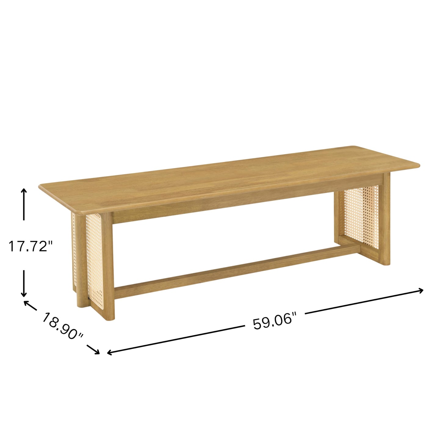 Merax Rustic Wooden Rectangular Kitchen Bench with Rattan Accents Legs, Farmhouse 59.06''L Dinning Bench for Living Room, Kitchen, Dining Room,300 lbs Capacity, Natural