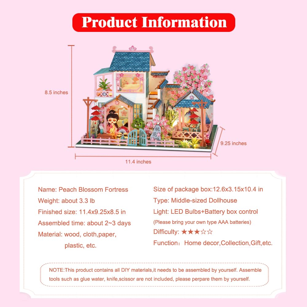 Yuzhen DIY Miniature Dollhouse with Furniture and LED Lights, Ancient Style Wooden Mini-House Includes Dustcover and Music Movement, Exquisite Home Decor
