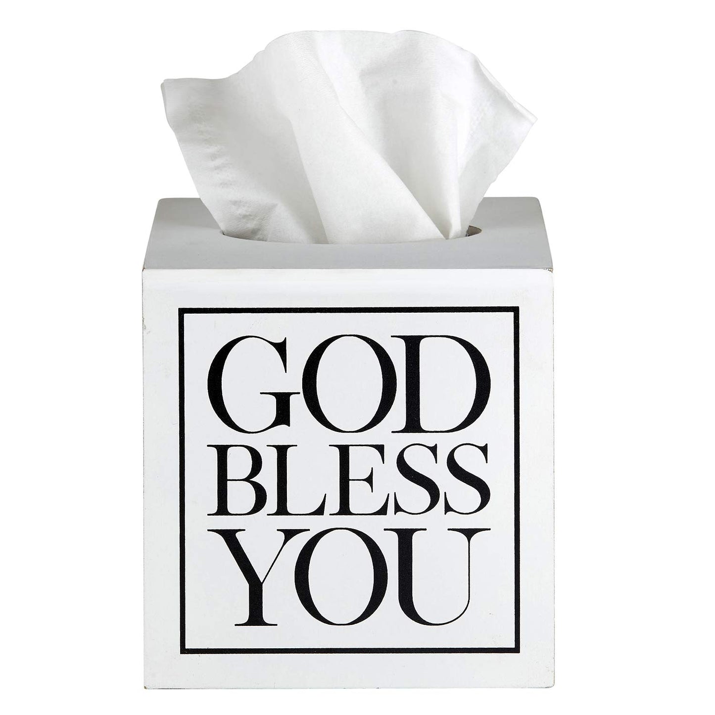 Creative Brands Faithworks - God Bless You Wooden Tissue Box Cover, Small, White