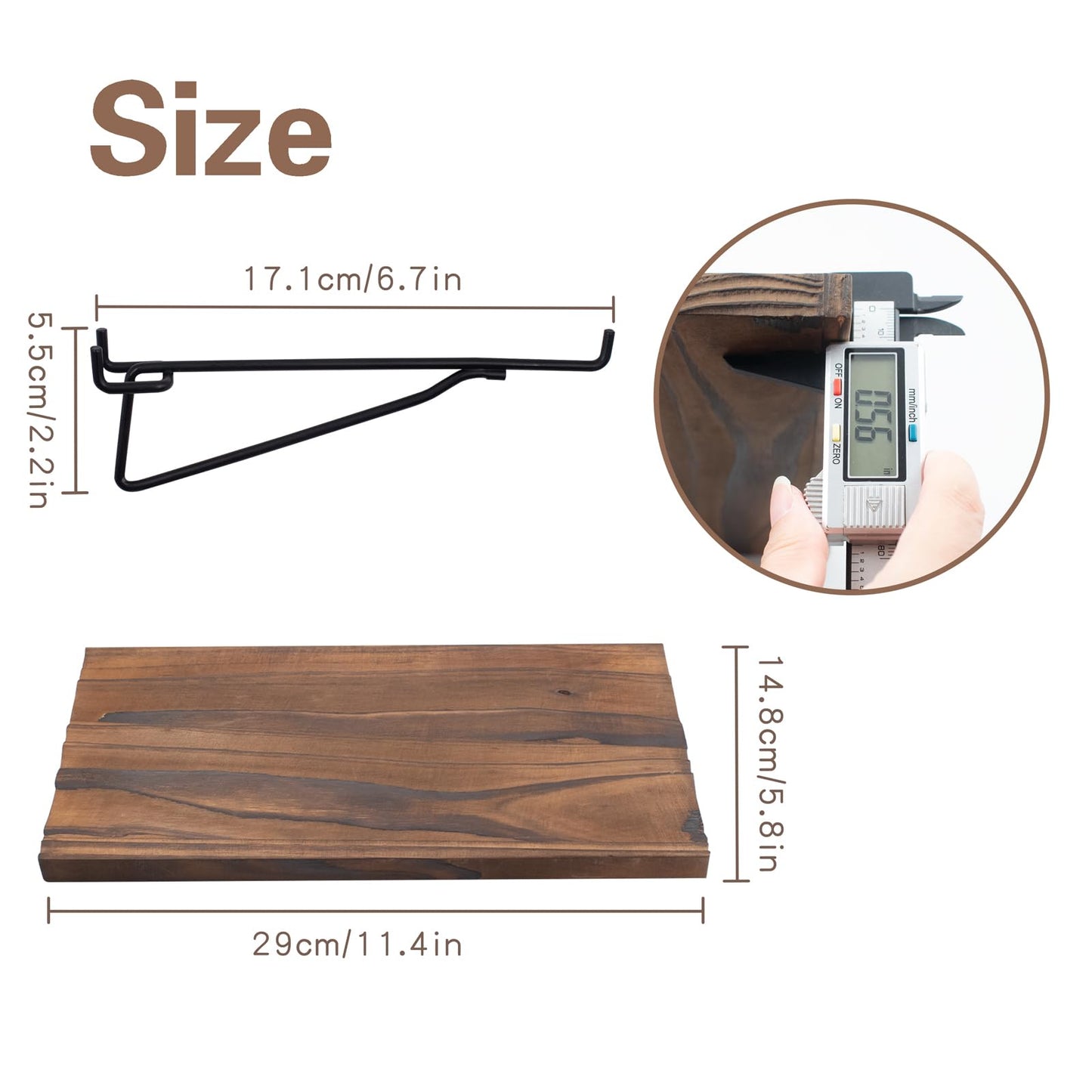 3 PCS Wooden Pegboard Shelves with 6 PCS Metal Pegboard Shelf Brackets Pegboard Hooks, Heavy Duty PegBoard Organizer Shelves, Pegboard Accessories for Craft Room, Home, Kitchen, Garage, Office