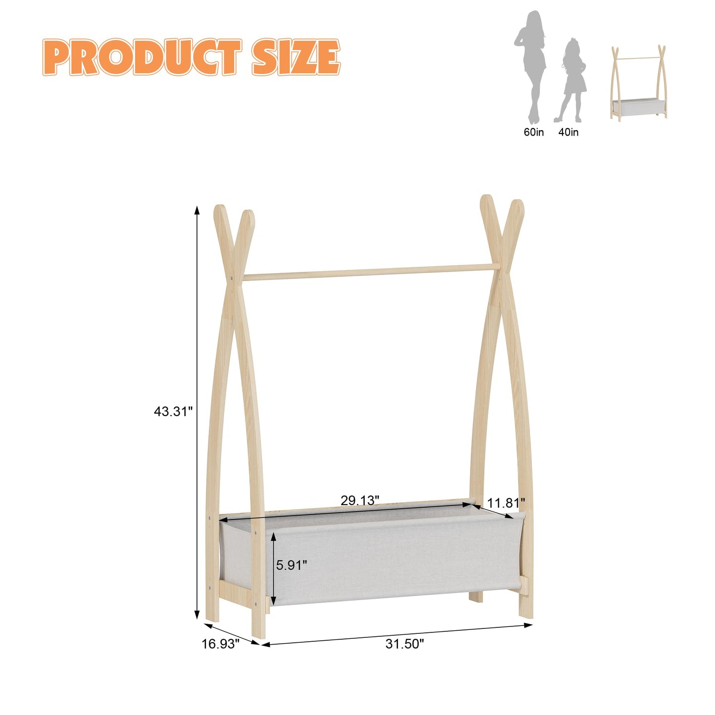 NACHES Small Kid Clothing Rack Wooden Montessori Garment Rack for Toddler Baby Wardrobe Closet Compact Dress Up Storage Organizer Hanging Rod for Costume Princess Skirt Coat Bedroom Nursery Playroom