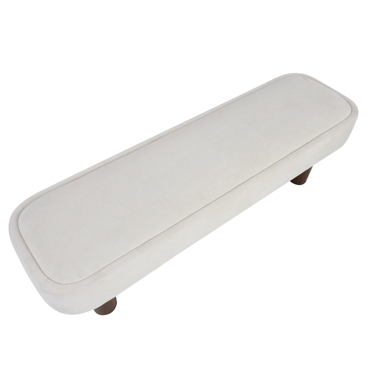 Christopher Knight Home Damas 60.04" Fabric Upholstered Dining Bench, Wooden Entryway Bench, Long Sofa Footstool for Living Room, Bedroom End of Bed Bench, Milky White+Walnut