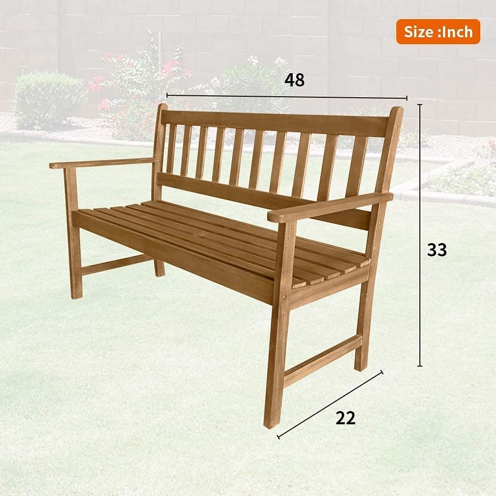Patio Furniture Outdoor Patio Bench Wood Garden Bench Park Bench Acacia Wood for Pool Beach Backyard Balcony Porch Deck Garden Wooden Furniture, Natural Oiled