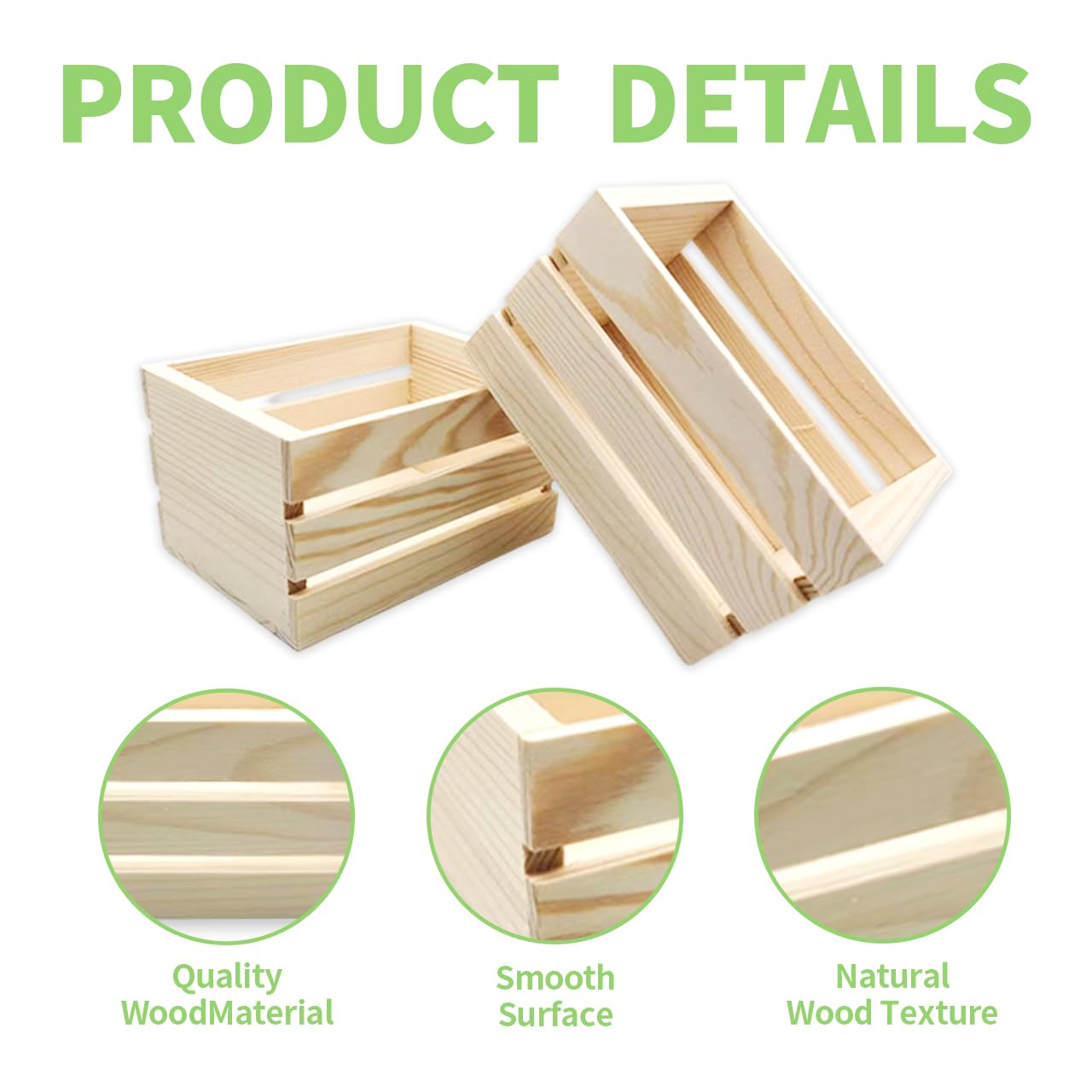 Nudaoz 6-Pack 6.3 Inch Natural Pine Wooden Crates, Unfinished Rustic Nesting Wood Boxes, Farmhouse Wooden Storage Crate for DIY Crafts, Home Closet Organizer, Office & Bathroom Vanity Display