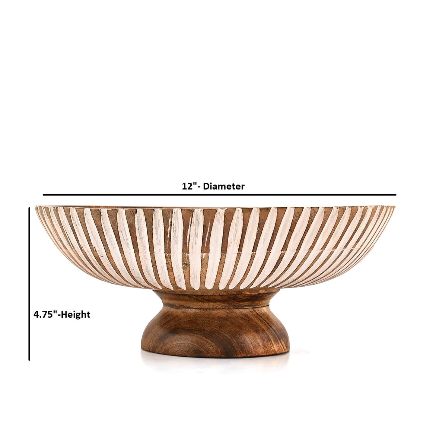 Mahasu Fruit Bowl Mango Wood Elevated Decorative Centerpiece | Natural Wooden Serving Dish for Kitchen Counter (12" x 12" x 4.75")