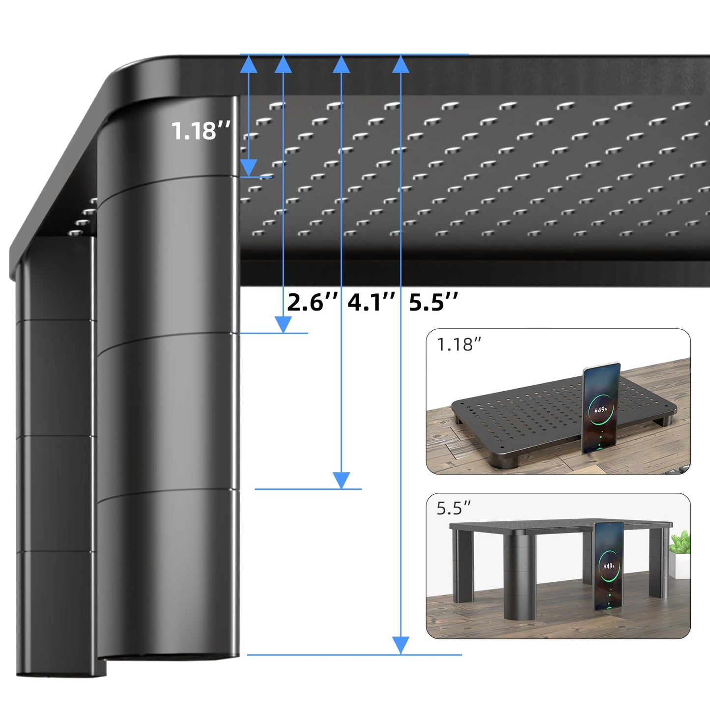 Pholiten 2 Pack Monitor Stand Riser, 3 Height Adjustable Monitor Stand for Computer, Laptop, Printer, Notebook, iMac, Premium Metal Monitor Risers for 2 Monitors