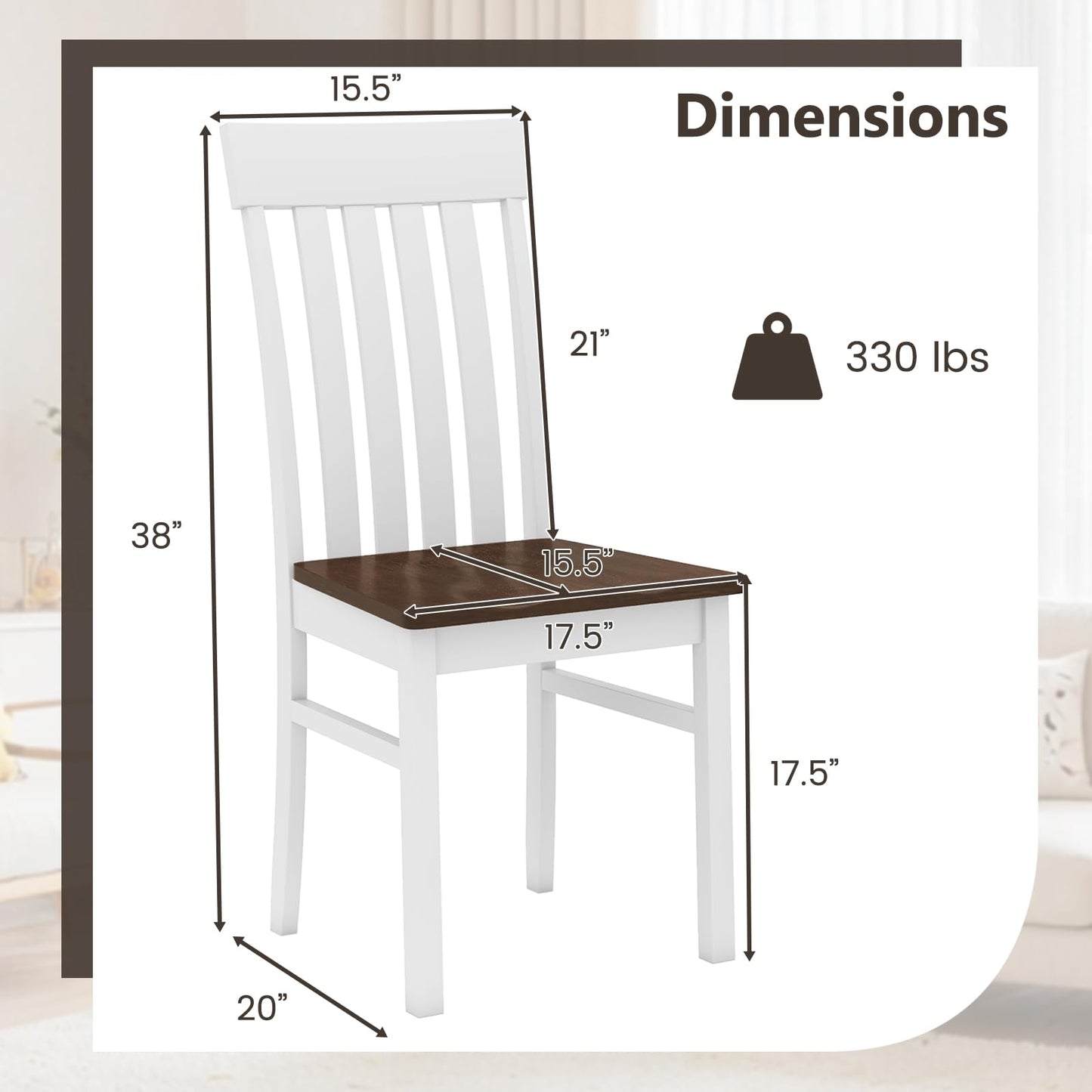 Giantex Wooden Dining Chairs Set of 2, Farmhouse Kitchen Chair with Hollowed Backrests & Rubber Wood Seats, Rustic Wood Side Chairs for Home Living Room Restaurant