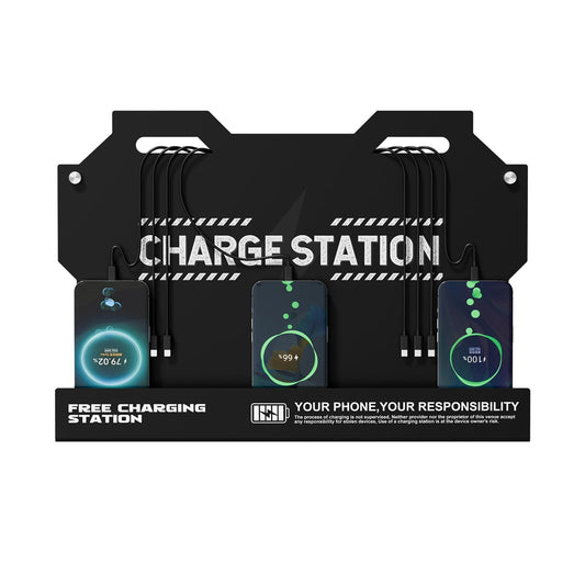 Mechanical Type Wall Mounted Charging Station with 8 PortHigh Speed Cables - Universal Dock for Apple, Type-C & Android Devices, Perfect for Airports, Hotels, Offices, School (Black)