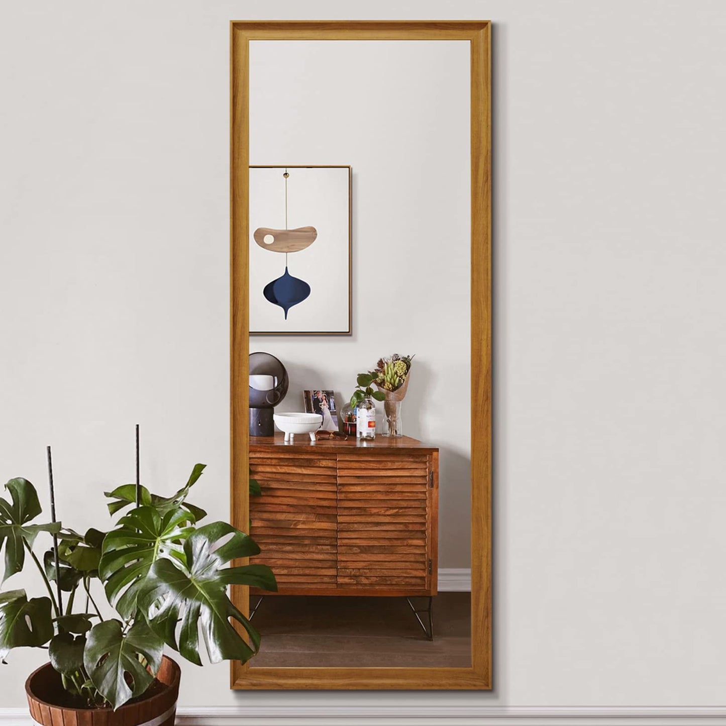 TheiaMo Full Length Mirror Wood Frame, 65x22in Floor Mirror Wall Full Body Mirror with Standing, Leaning Hanging for Bedroom,Living Room, Large Wooden Frame, Dark Wood