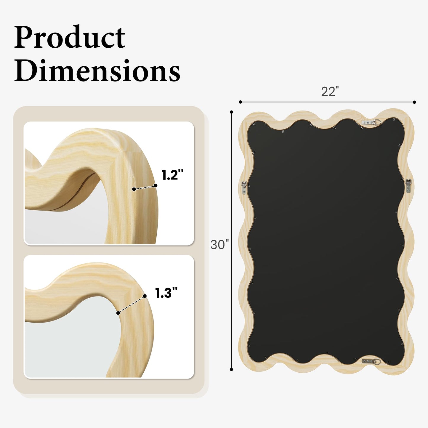 Pocetry 22"x30" Wood Wavy Wall Mirror for Powder Room, Solid Wood Squiggle Mirror for Vanity, Small Asymmetrical Irregular Mirror, Natural Wooden Boho Aesthetic Decor
