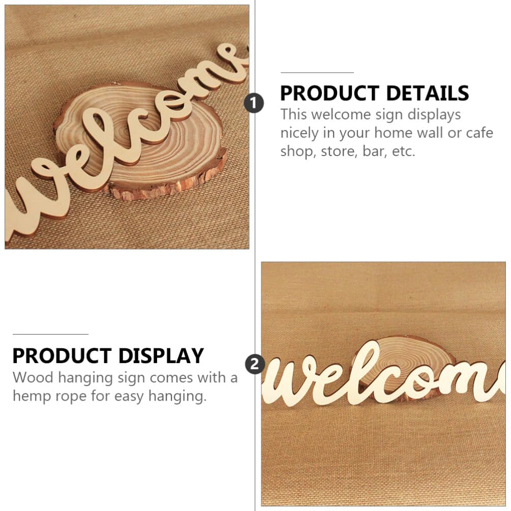 Amosfun 10pcs Welcome Wood Cutout Letters for Sign Wooden Unfinished Welcome Door Signs Decorative Wood Hanging with 10pcs Lanyard for Front Door Rustic Home Gallery Wall Decor