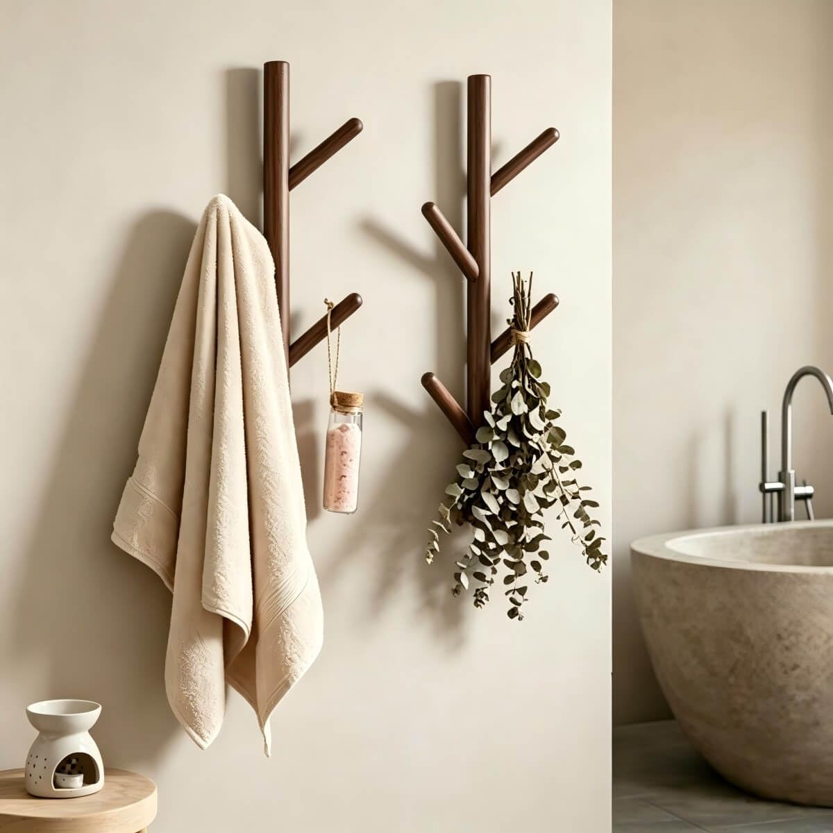 VAWNKUKN Tree-Shaped Wall Mounted Coat Rack (2-Pack) Vertical Hat Rack for Wall, Space-Saving Coat Rack Wall Mount for Entryway, Bedroom, Clothes Rack Wall Mount (Dark Brown)