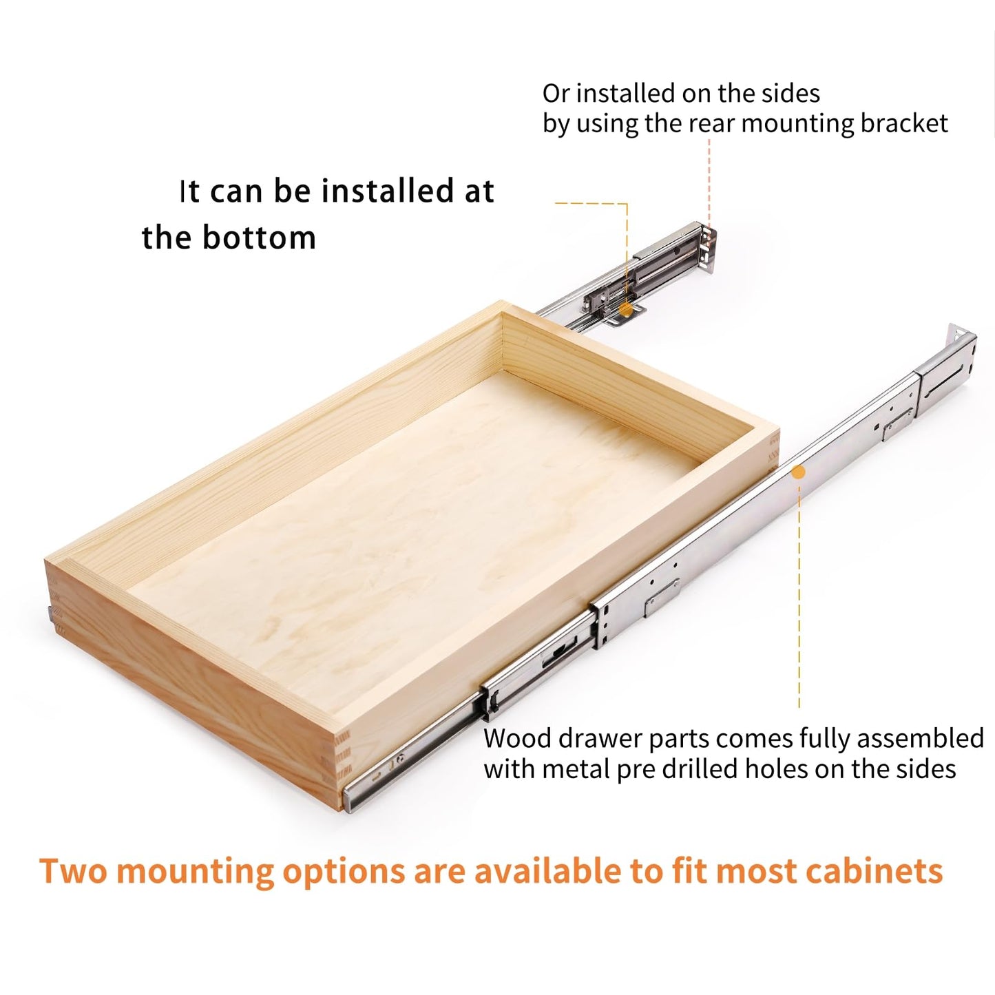 Mulush 16”W x 21”D x 3‘’H Soft Close Slide Out Wood Drawer Organizer for Kitchen, Finished, (Cabinet Opening>17.5 inches for Bottom Assembly, Opening= 17 inches for Side Assembly)