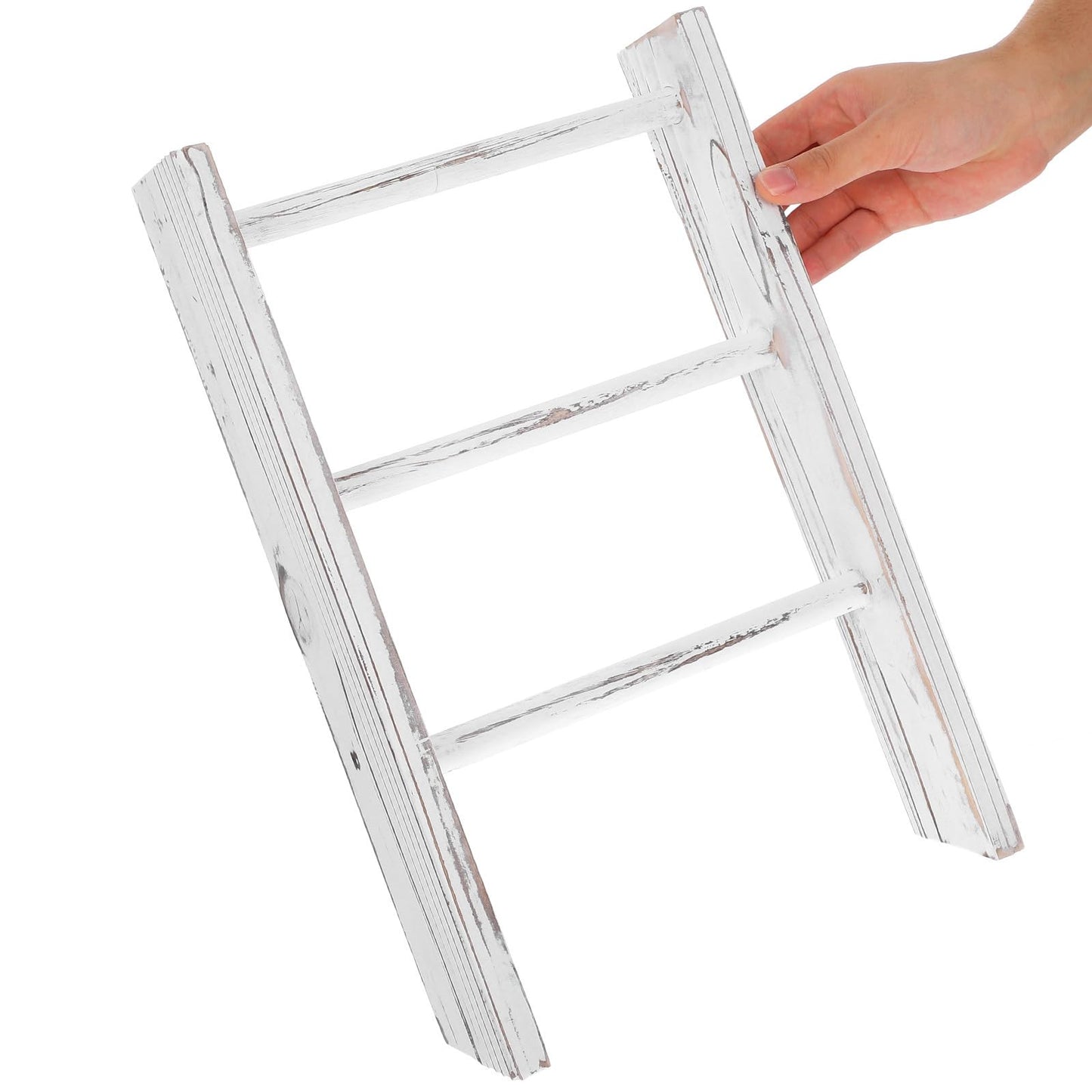 Uonlytech Mini Ladder Towel Rack for Bathroom Wall Small White Farmhouse Decorative Ladder Rustic Bathroom Towel Holder and Blanket Shelf