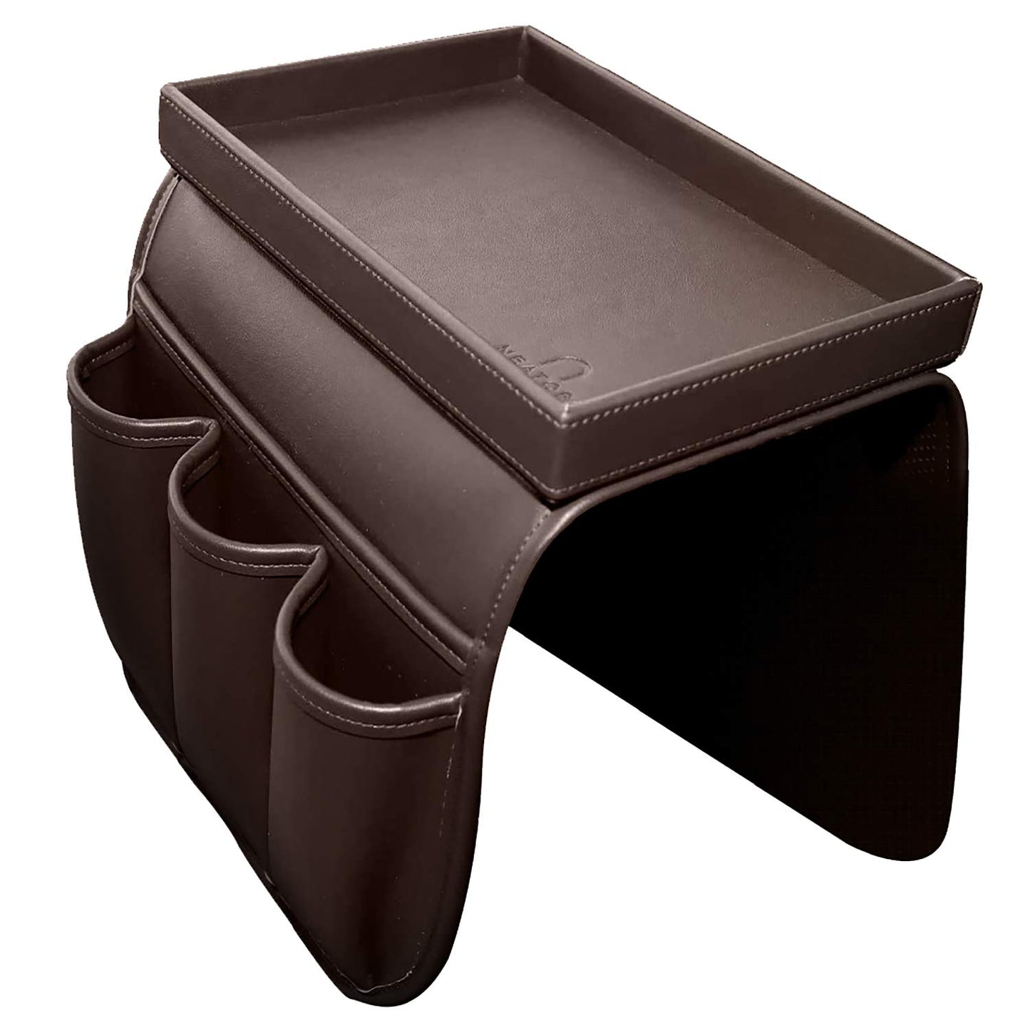NEATOPA Couch Remote Caddy Control Holder Sofa Organizer with Detachable Wooden Snack Tray for Recliner Mattresses Chair Armrests with 4 Slots - 1 Large Pockets and 3 Small Pockets (Brown)
