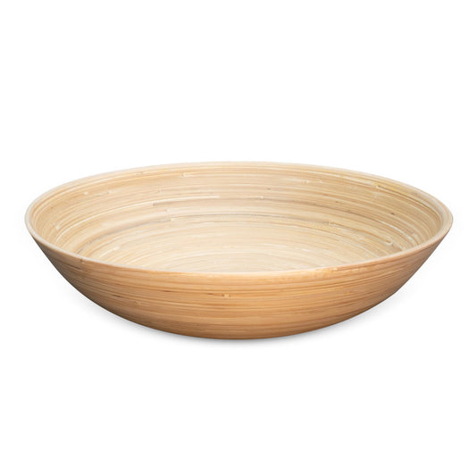 LEXA 14" Handmade Bamboo Salad Bowl – 130 oz Large Wooden Fruit Bowl for Kitchen Counter, Natural Bamboo