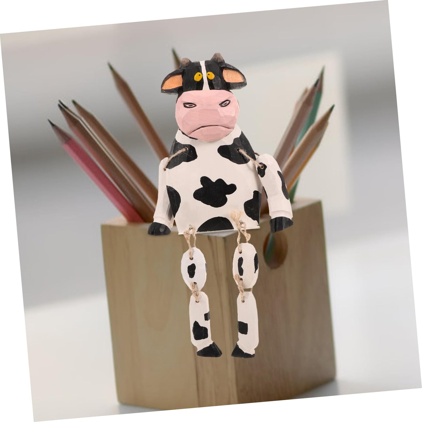 Yardenfun Cow Statue Long Legs Cartoon Cow Figurine Wooden Decor Animal Figurine for Home Garden Cake Decoration Easter Display Kids Gift 12.20 X 5.51 X 1.96 in