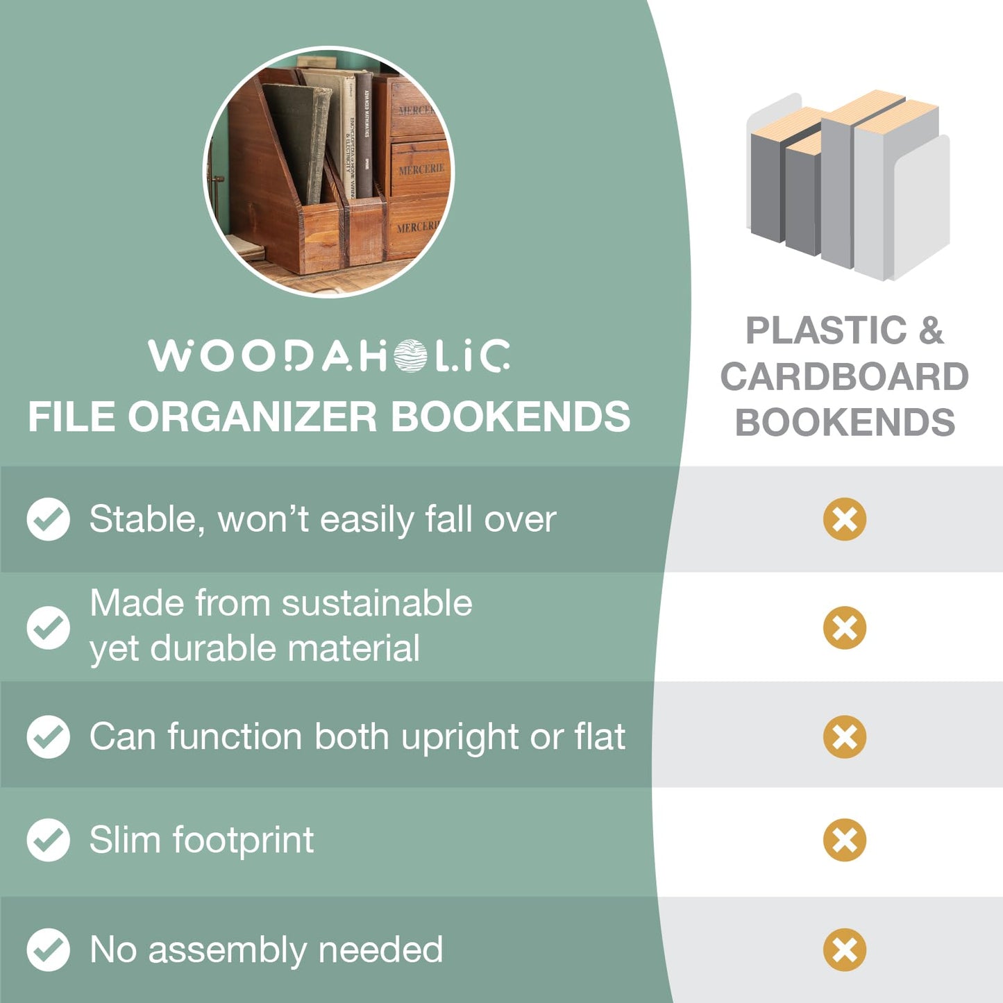 Small Wooden Vertical Magazine Holder - File Organizer for Desk - Upright Paper Organizer, File Holder, Desktop Shelf Bookends - Desktop Organizer for Magazines, Papers, Folders for Documents (1-Pack)