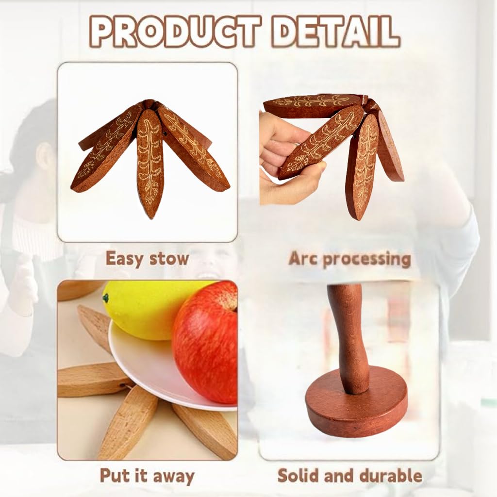 Wooden Trivets for Hot Dishes, Tree Shape Trivet Set, 4 Walnut Wood + 1 Stand stored Like a Christmas Tree,Foldable Kitchen Wooden Trivet,for Hot Dishes、Pot、Bowl、Teapot(Walnut Wood), Non-Slip Design