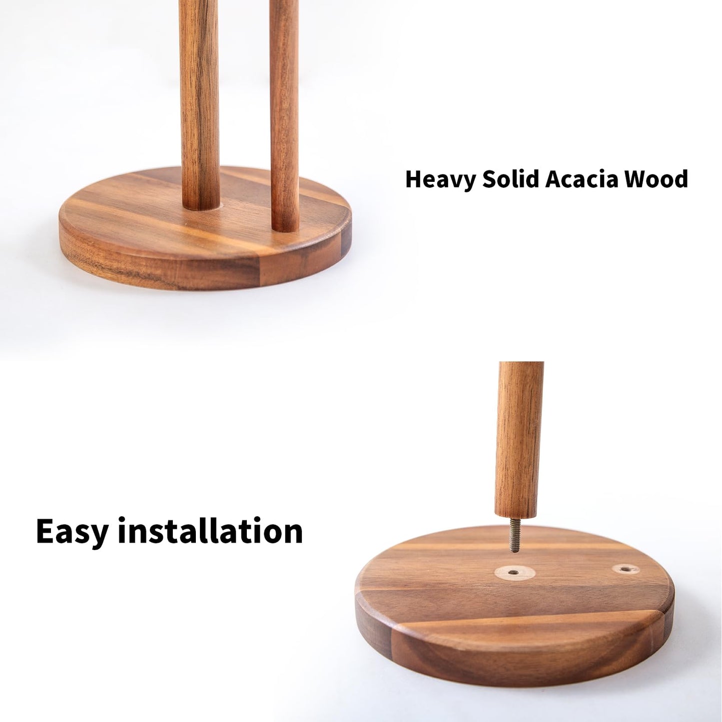 MornHalo 14.3" Acacia Wooden Paper Towel Holder, 6.7" Large Heavy Base Wooden Kitchen Roll Stand Organizer Free Standing, Rustic Farmhouse Paper Towel Holder Stand, Standing Paper Towel Roll Holders