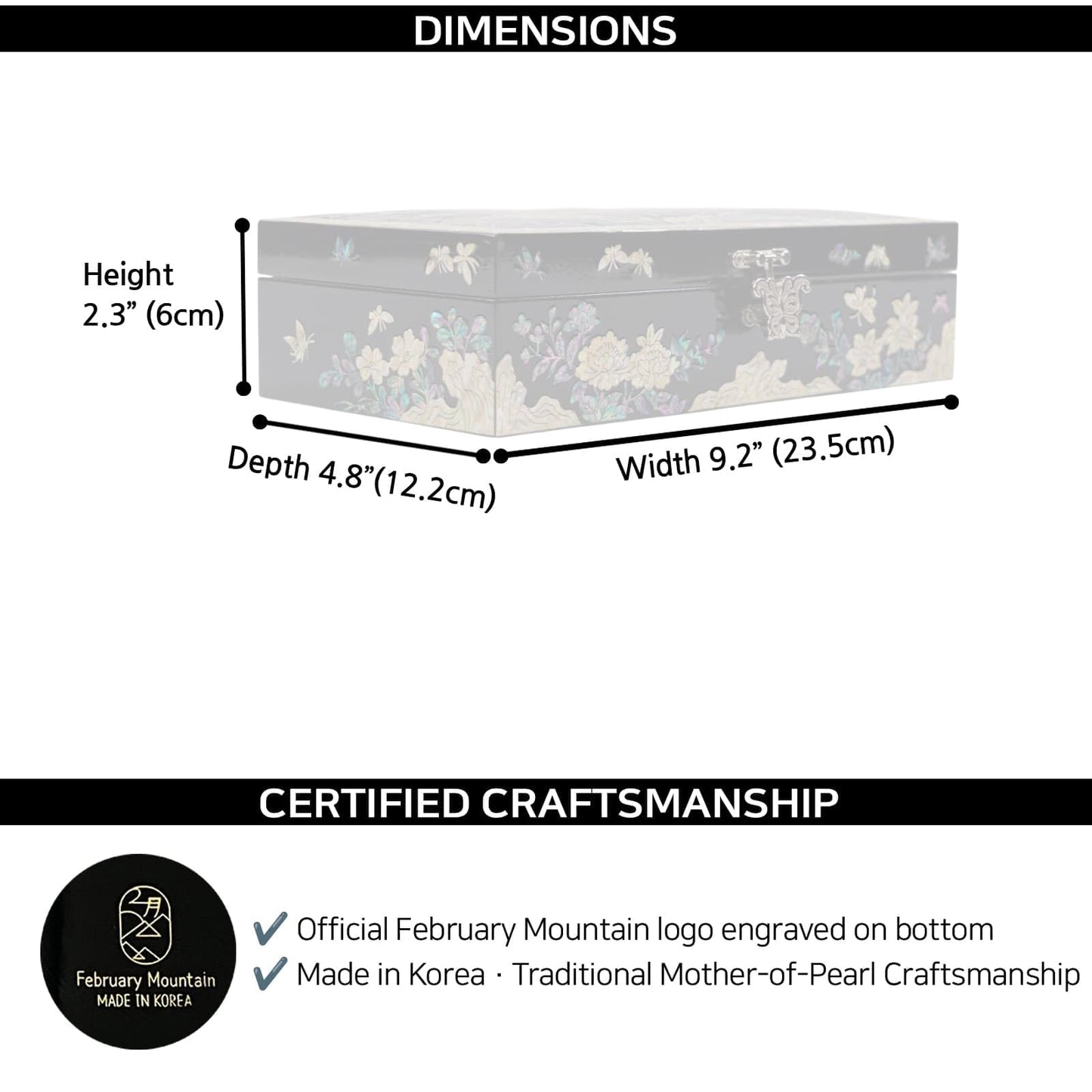 February Mountain Mother of Pearl Jewelry Organizer box - Handmade Large Wooden Box Romantic Anniversary Birthday Gifts for women (Butterflies in Peony Garden)