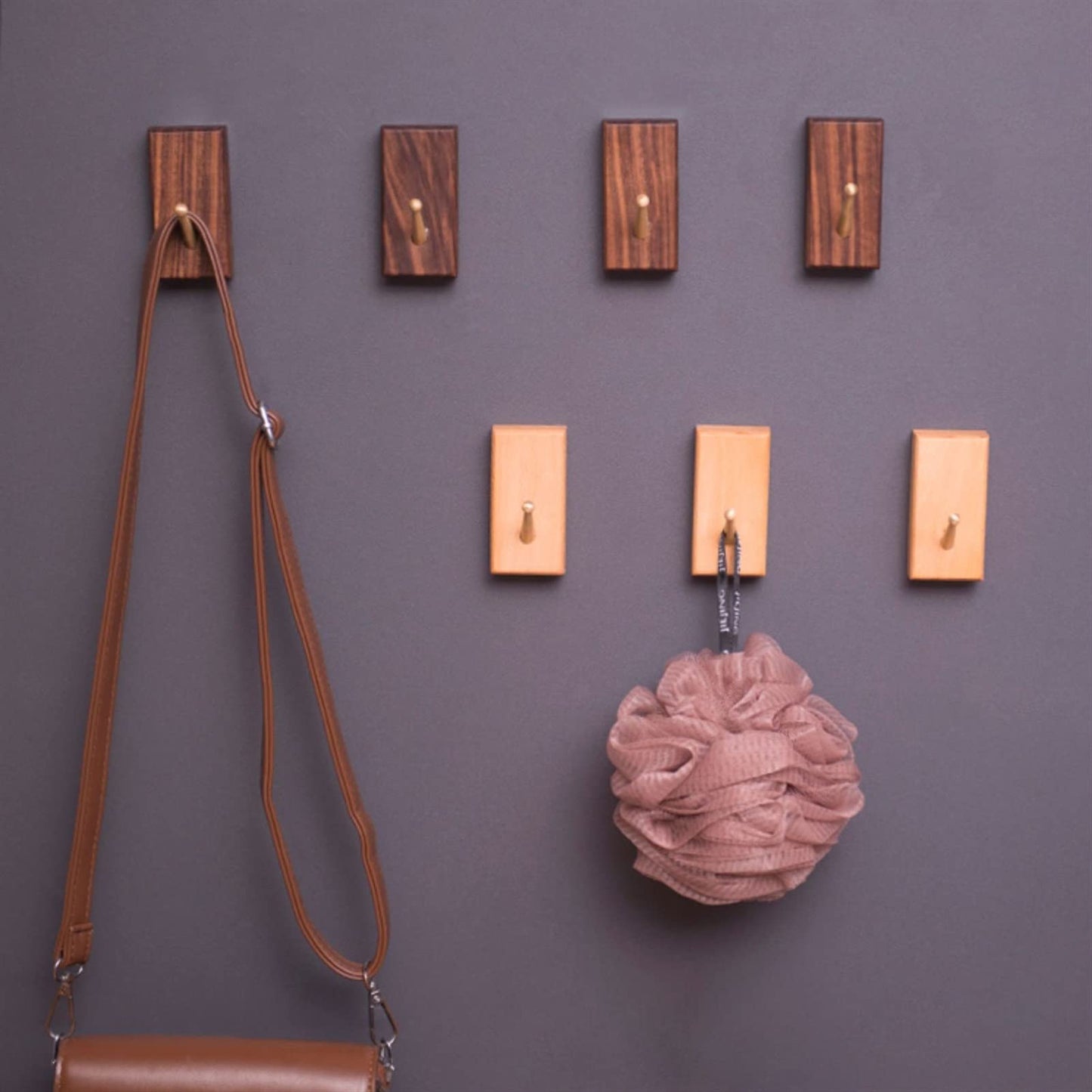 GAORUIFENG Wall Mounted Coat Rack Wood Hooks, Light Luxury Creative Coat Hooks, Brass Wooden Coat Hangers, Used for Porch, Bedroom, Living Room Coat Rack Coat Rack Tree (Color : Natural) (Brown)
