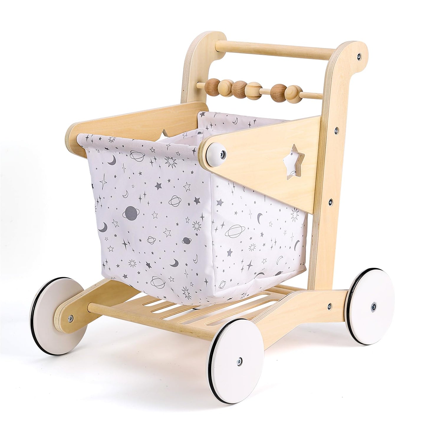 Woodtoe Wooden Baby Walker Doll Stroller, Adjustable Speed Shopping Cart for Toddlers 1-3, Baby Push Walker, Pretend Play Grocery Wagon, Baby Push Toys, Montessori Birthday Toy Gift for 1 2 3 Year Old