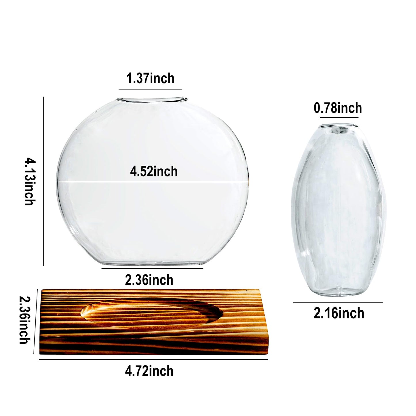 wangsdjy Glass Planter Propagation Station with Wooden Base - Clear Oblate Hydroponic Vase, Decorative Desktop Flower Vase for Home, Office, Windowsill - Gift for Plant Lovers (4)
